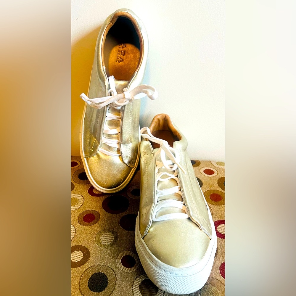 Zara Trafaluc Womans Sneakers Metalic Gold  eU 41